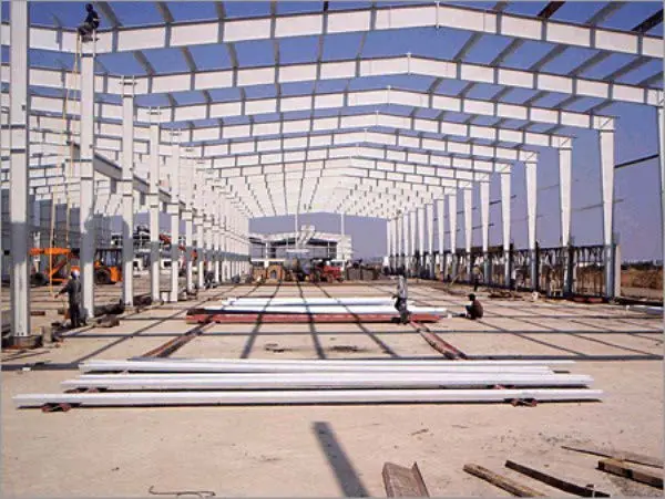 Large industrial steel frame under construction